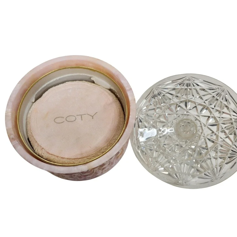 Vintage Coty Loose Face Powder Light Matte Setting Pink Jar With Puffs